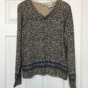 Animal Print Tribal Mixed Patterns V Neck Beaded Sweater Vintage? Sz M